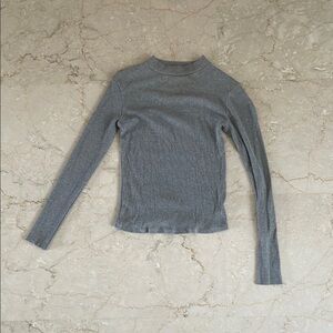 Zara Gray Ribbed Long Sleeve Fitted Top